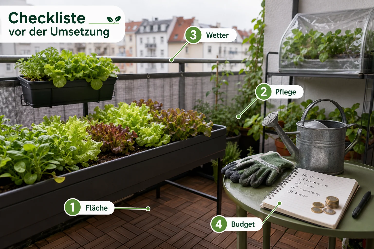 Infografik: Checkliste vor der Umsetzung - Salat Anbauen Balkon Ganzjährig: Anleitung, Tipps und häufige Fehler