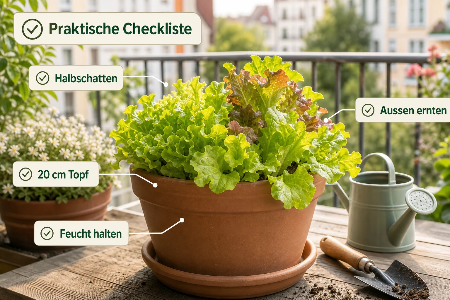 Infografik: Praktische Checkliste - Salat Balkon Anbauen Pflücksalat Topf: Anleitung, Tipps und häufige Fehler