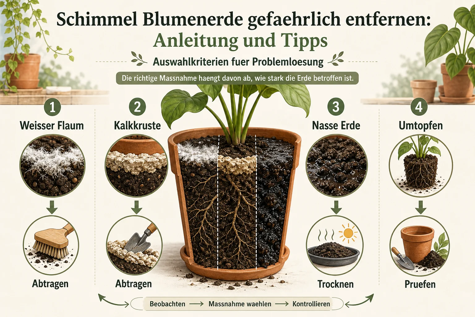 Infografik: Auswahlkriterien für Problemlösung - Schimmel Blumenerde gefährlich entfernen: Anleitung und Tipps