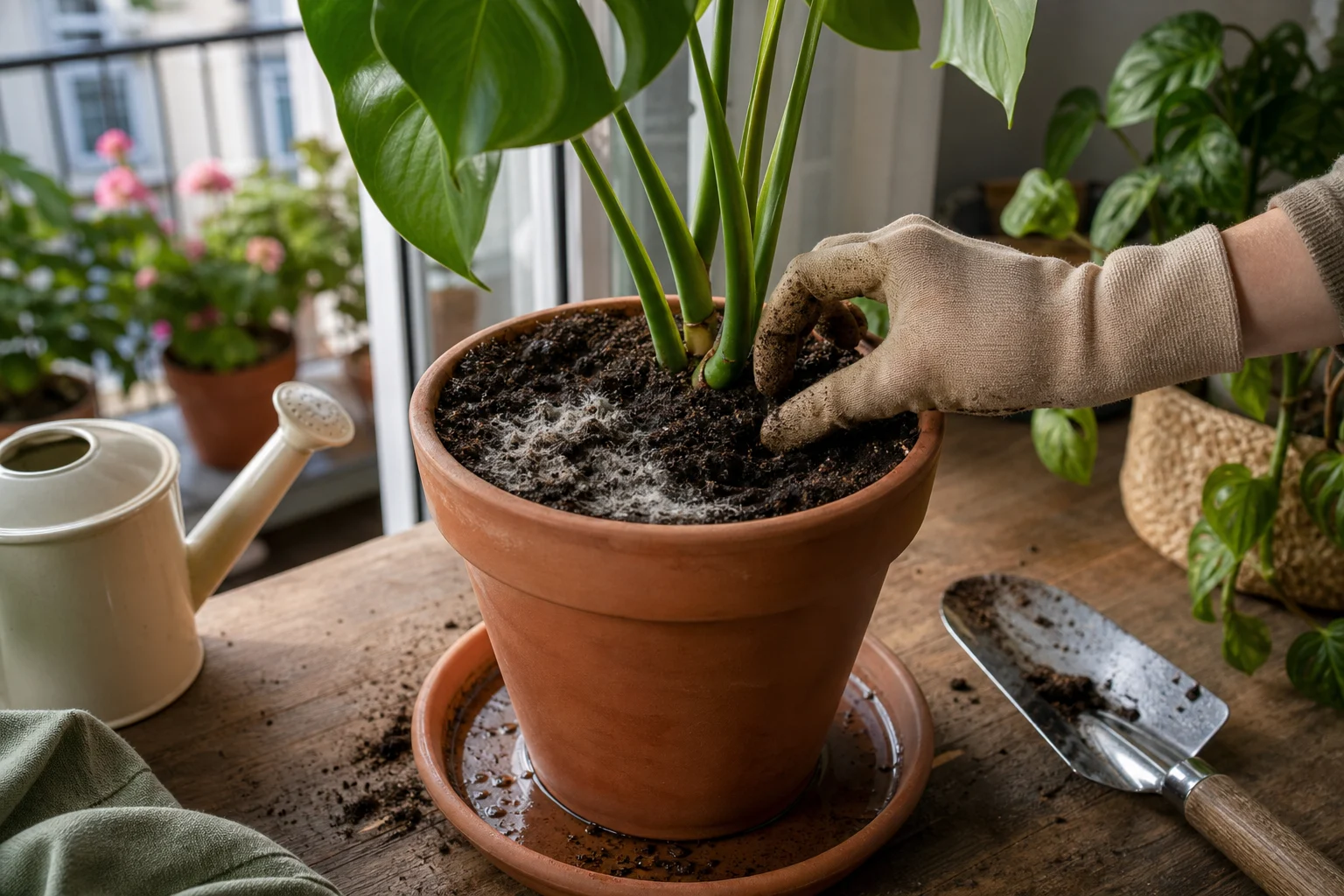Foto: Ursachen erkennen und sicher einordnen - Schimmel Blumenerde gefährlich entfernen: Anleitung und Tipps