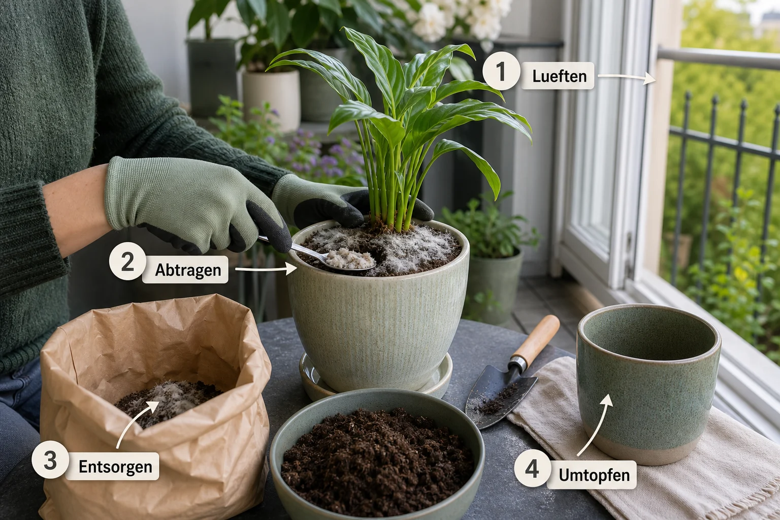 Erklärbild: Schritt-für-Schritt-Anleitung: schimmel blumenerde gefährlich entfernen - Schimmel Blumenerde gefährlich entfernen: Anleitung und Tipps