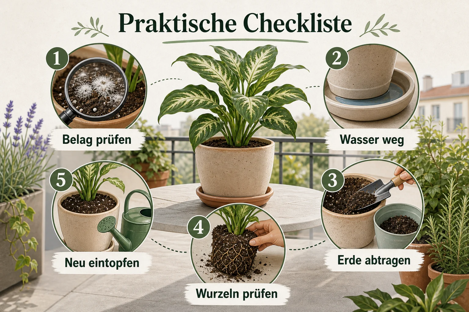 Infografik: Praktische Checkliste - Schimmel Blumenerde gefährlich entfernen: Anleitung und Tipps