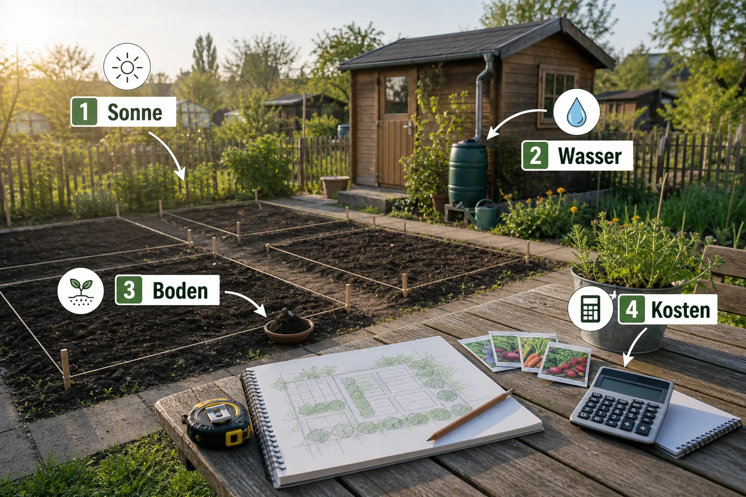 Infografik: Voraussetzungen, Standort und richtige Planung - Schrebergarten Anlegen Anfänger Kosten: Anleitung, Tipps und häufige Fehler