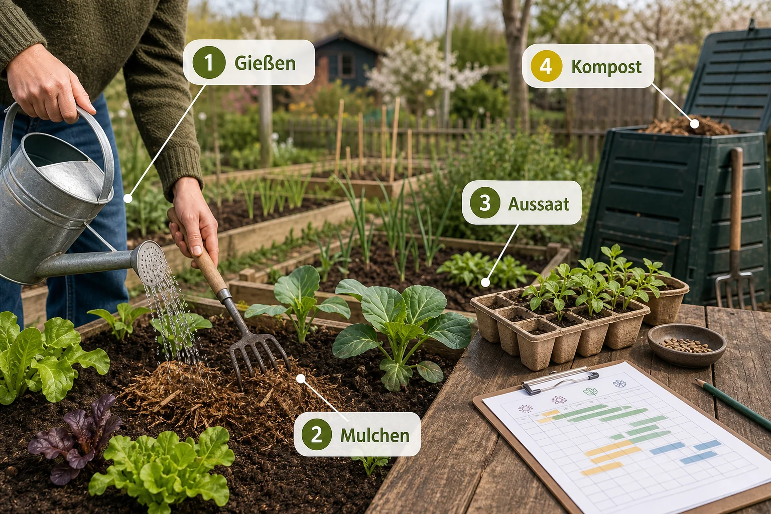 Infografik: Pflege, Timing und saisonale Besonderheiten - Schrebergarten Anlegen Anfänger Kosten: Anleitung, Tipps und häufige Fehler