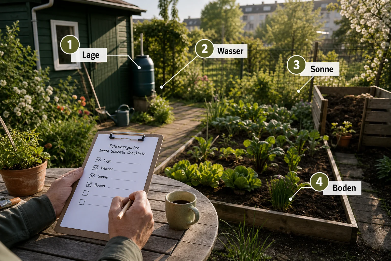 Infografik: Auswahlkriterien für Stadtgarten - Schrebergarten Erste Schritte Checkliste: praktische Checkliste