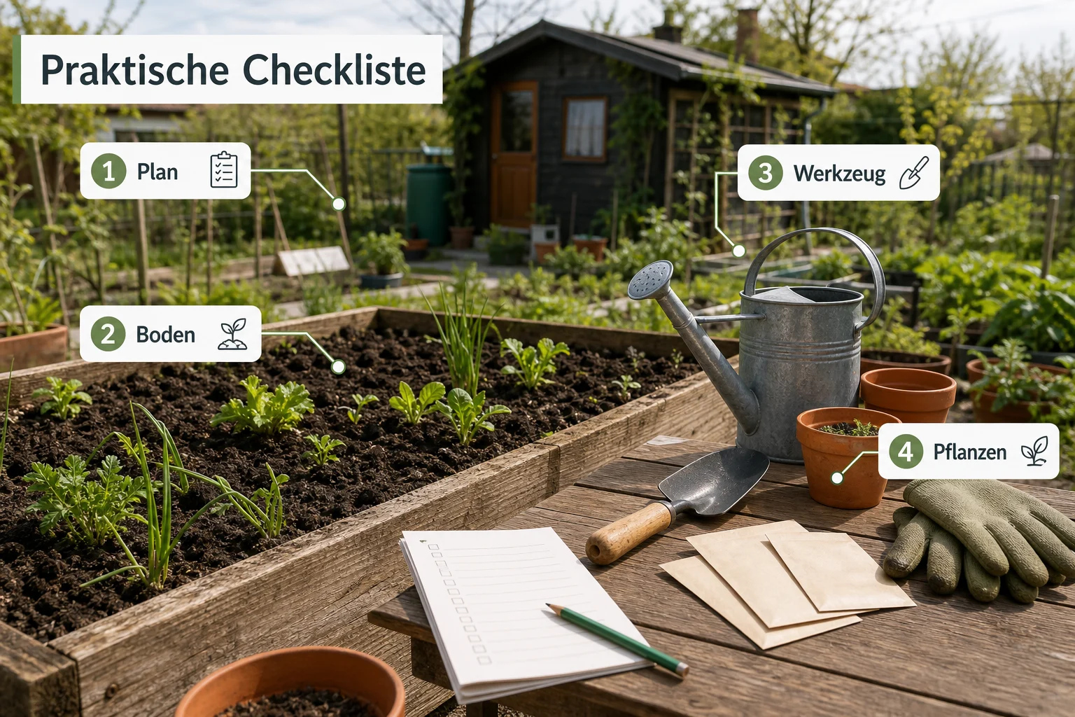 Infografik: Praktische Checkliste - Schrebergarten Erste Schritte Checkliste: praktische Checkliste