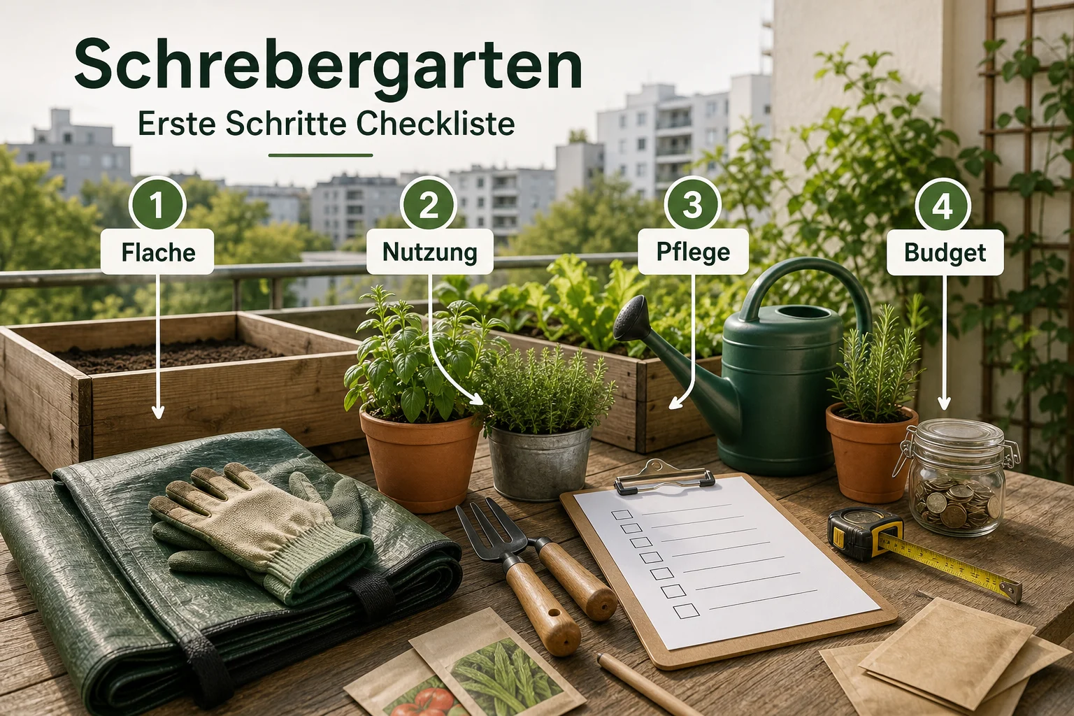 Infografik: Checkliste vor der Umsetzung - Schrebergarten Erste Schritte Checkliste: praktische Checkliste