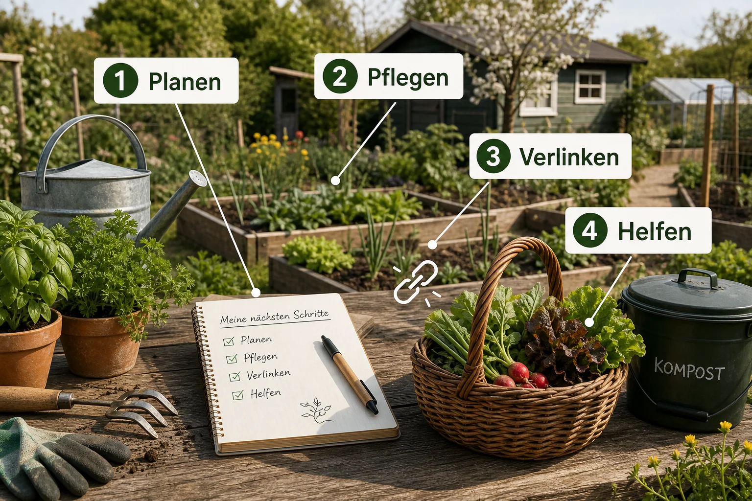 Infografik: Fazit und nächste Schritte - Schrebergarten Erste Schritte Checkliste: praktische Checkliste