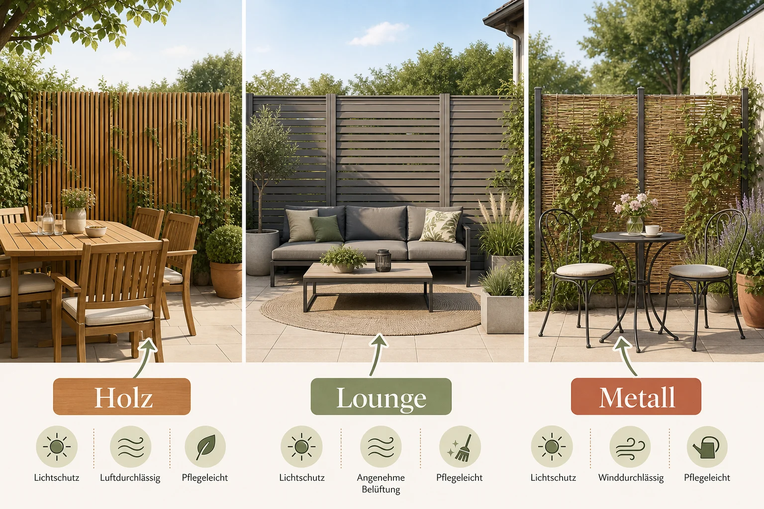 Infografik: Welcher Sichtschutz passt zu Ihren Gartenmöbeln und zur Nutzung? - Sichtschutz Garten Selber Bauen: Anleitung, Tipps und häufige Fehler