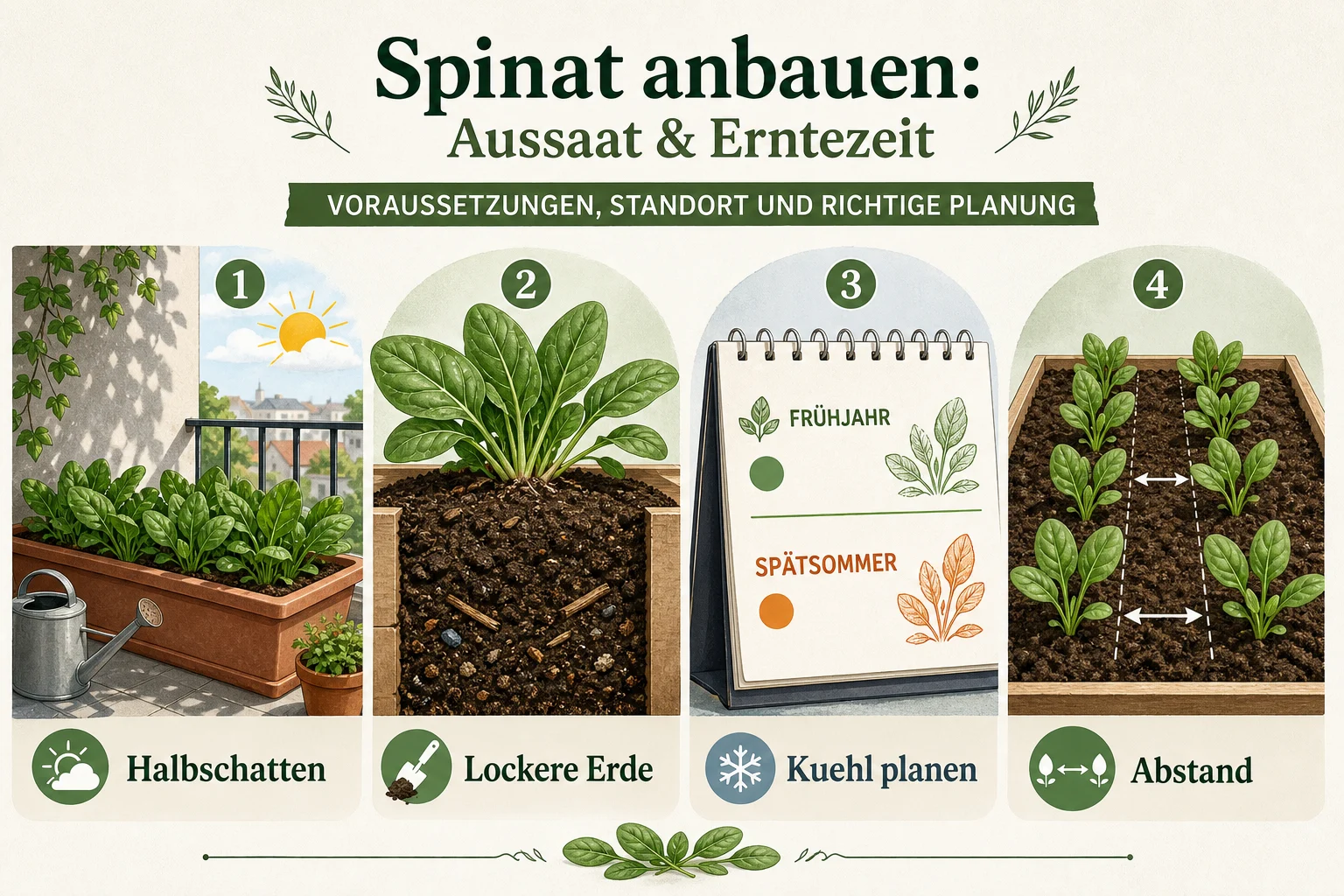 Infografik: Voraussetzungen, Standort und richtige Planung - Spinat Anbauen Aussaat Erntezeit: Anleitung, Tipps und häufige Fehler