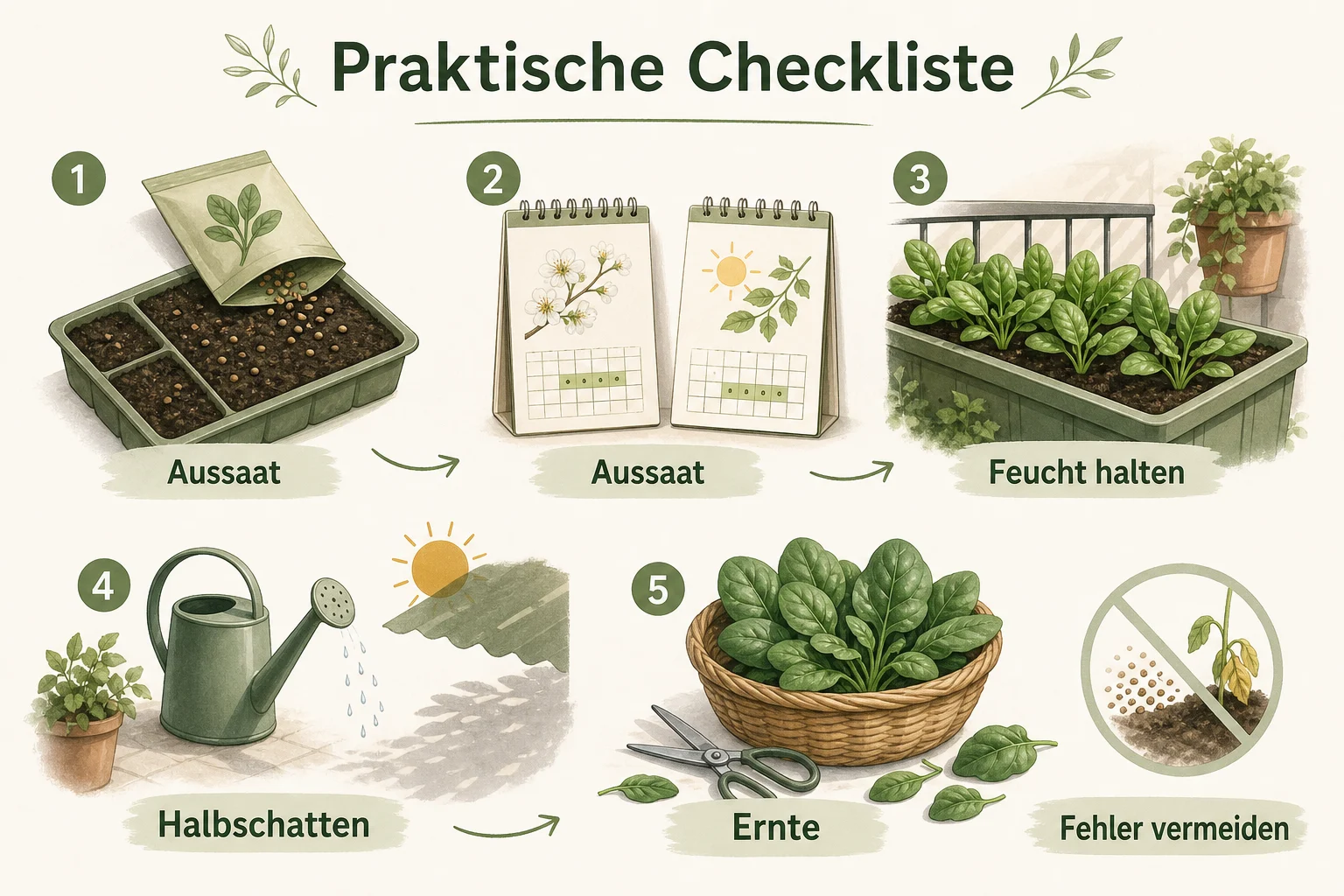 Infografik: Praktische Checkliste - Spinat Anbauen Aussaat Erntezeit: Anleitung, Tipps und häufige Fehler