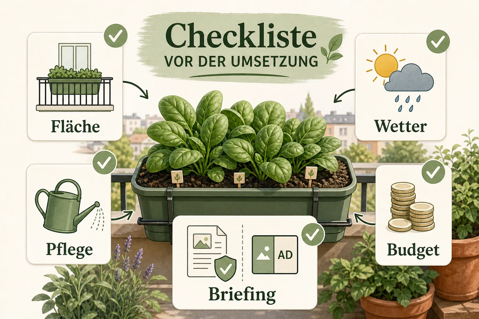Infografik: Checkliste vor der Umsetzung - Spinat Anbauen Aussaat Erntezeit: Anleitung, Tipps und häufige Fehler