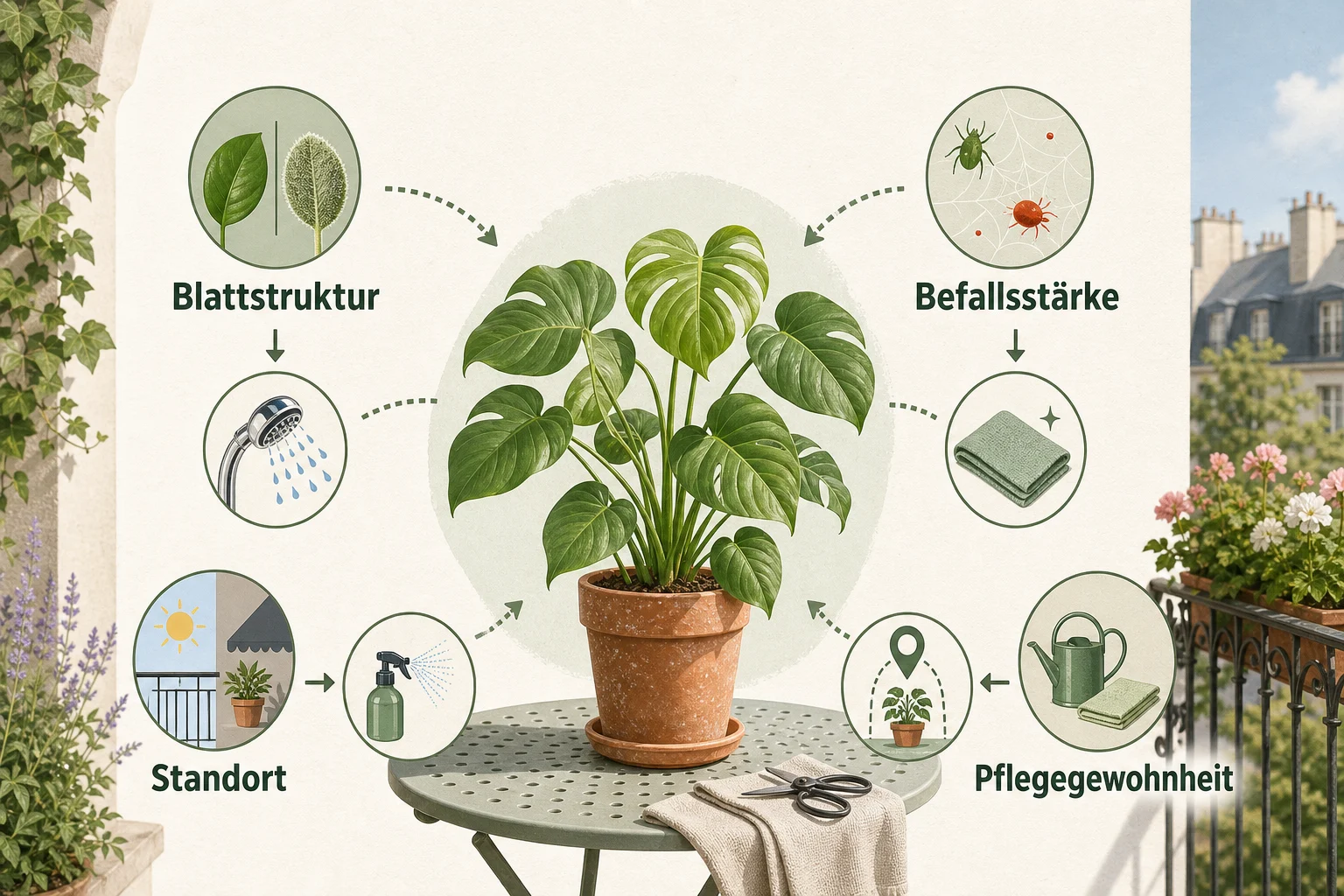 Infografik: Auswahlkriterien für Problemlösung - Spinnmilben bekämpfen: Zimmerpflanzen natürlich erkennen, vorbeugen und lösen