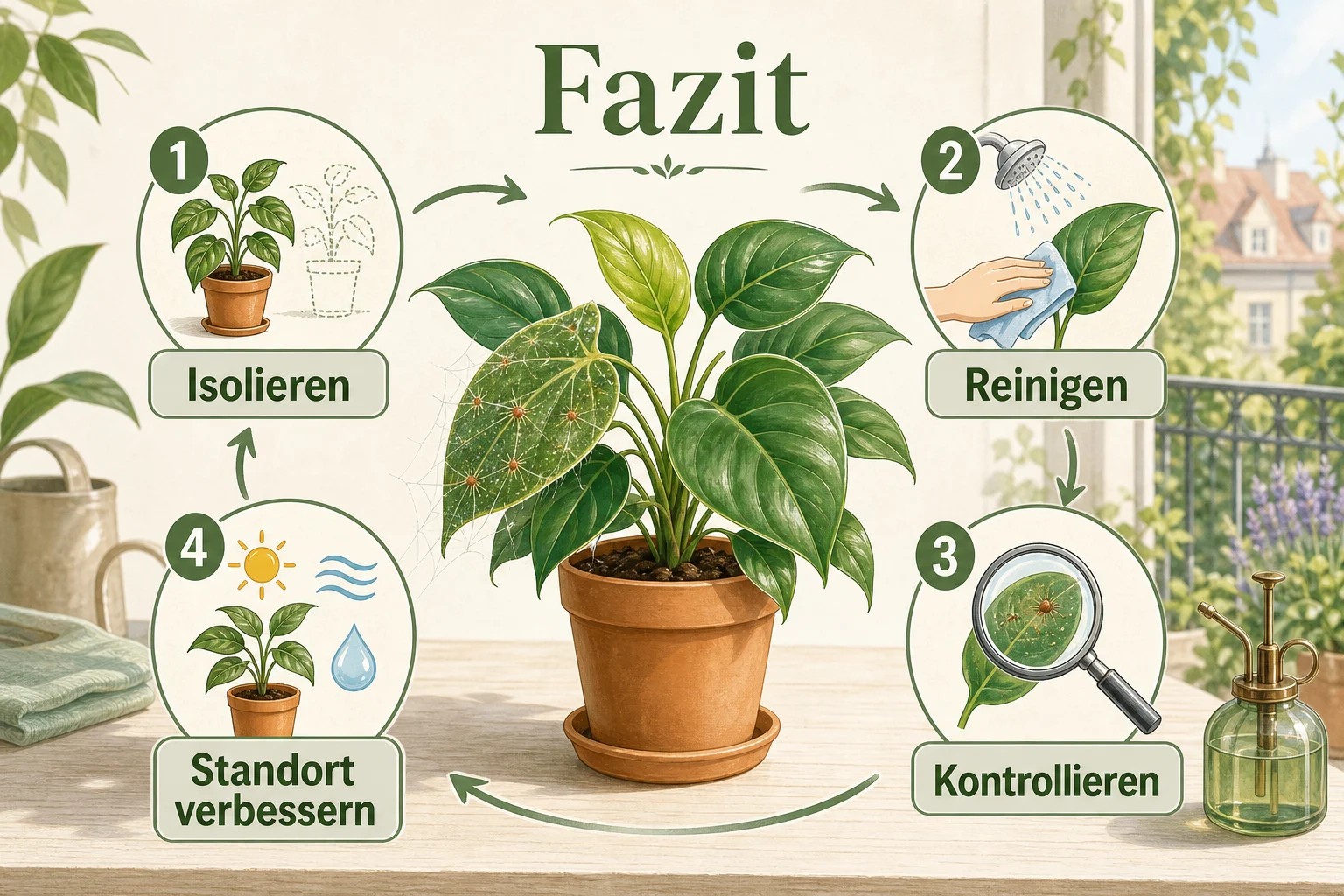 Infografik: Fazit - Spinnmilben bekämpfen: Zimmerpflanzen natürlich erkennen, vorbeugen und lösen