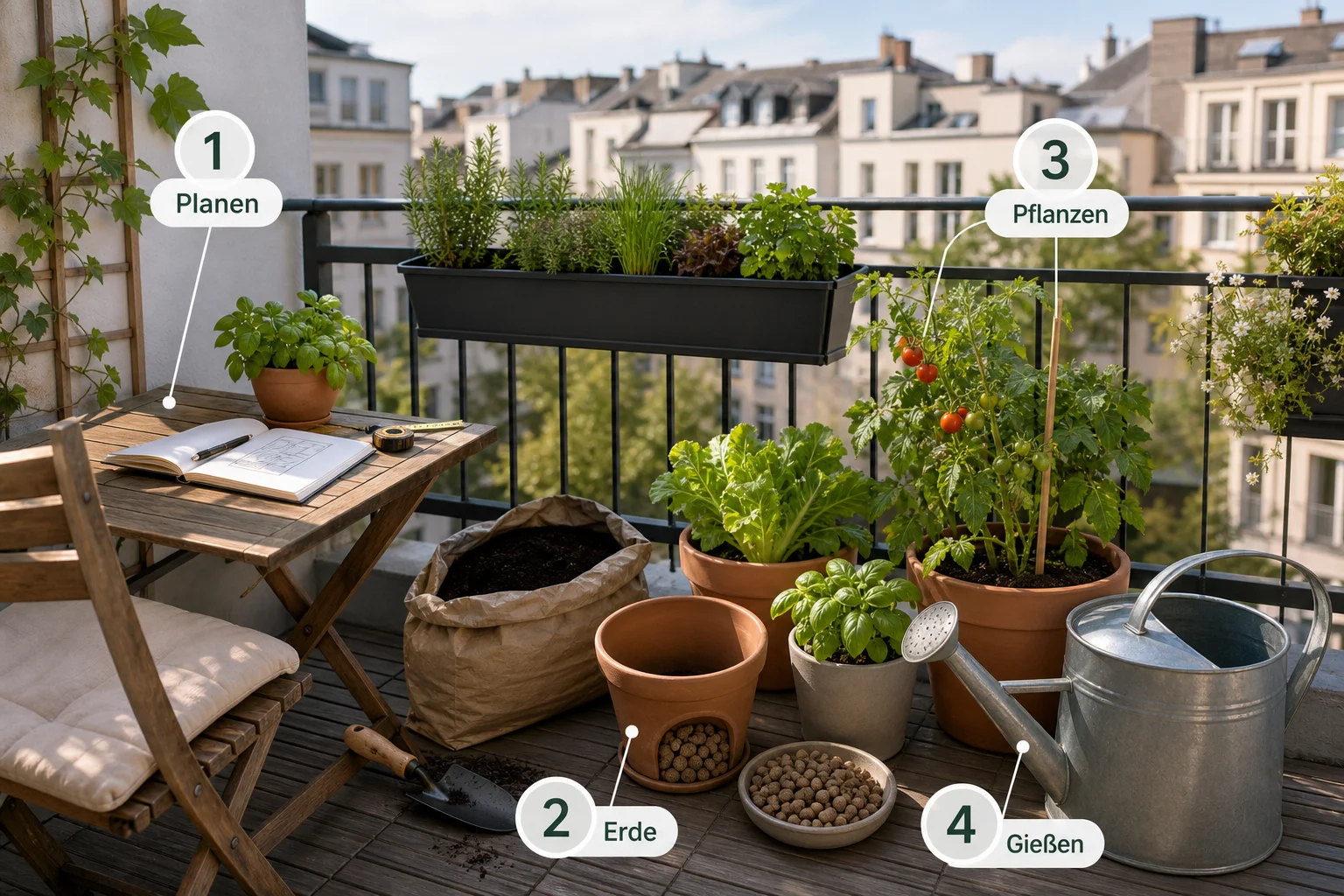 Infografik: Schritt-für-Schritt-Anleitung - Stadtbalkon Gestalten Urban Gardening: Anleitung, Tipps und häufige Fehler