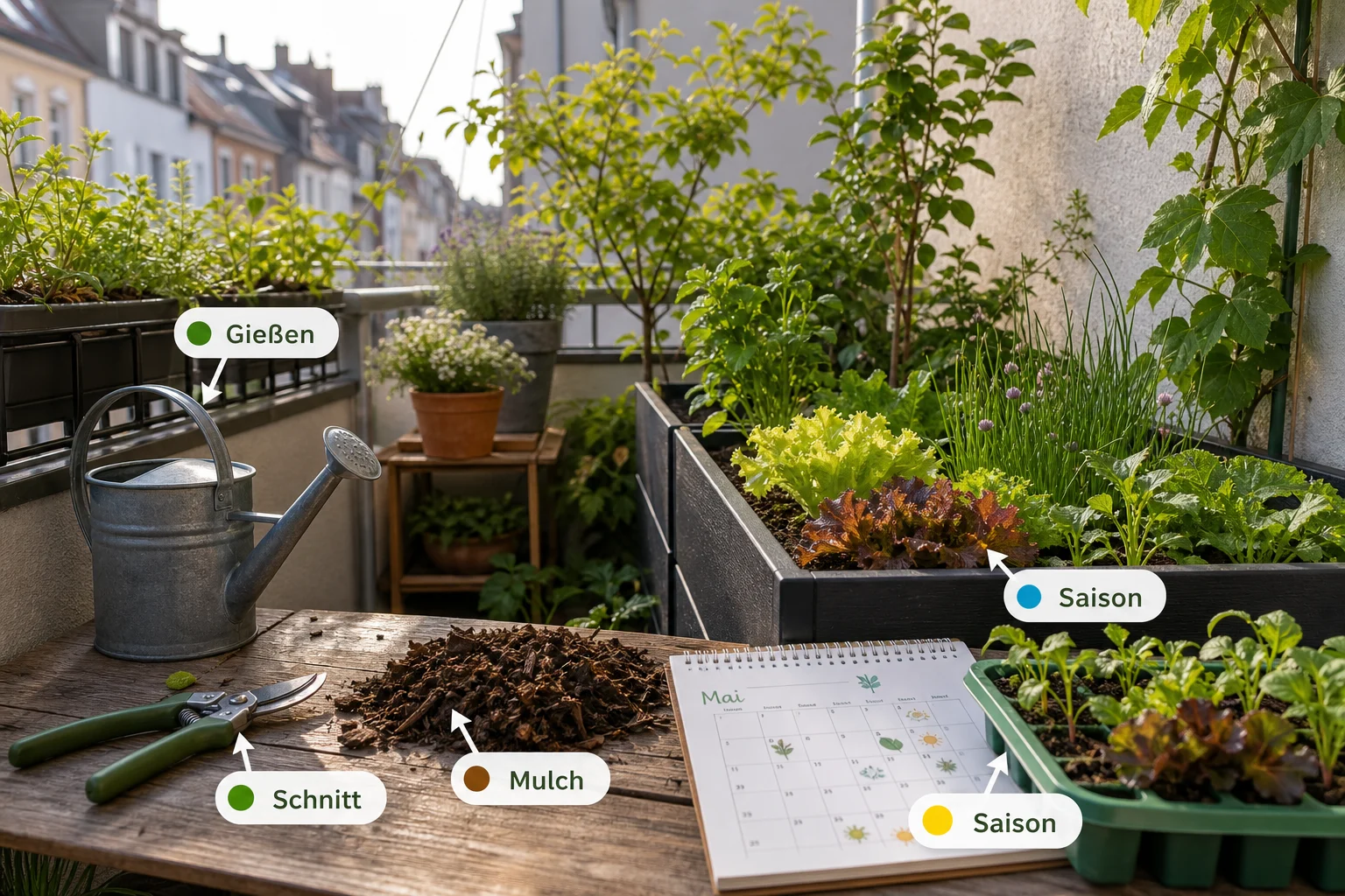 Infografik: Pflege, Timing und saisonale Besonderheiten - Stadtgarten Anlegen Kleine Fläche: Anleitung, Tipps und häufige Fehler