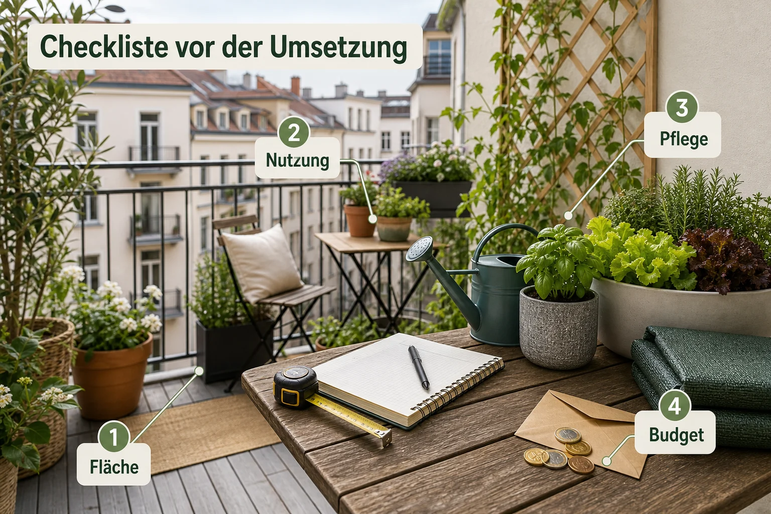 Infografik: Checkliste vor der Umsetzung - Stadtgarten Anlegen Kleine Fläche: Anleitung, Tipps und häufige Fehler