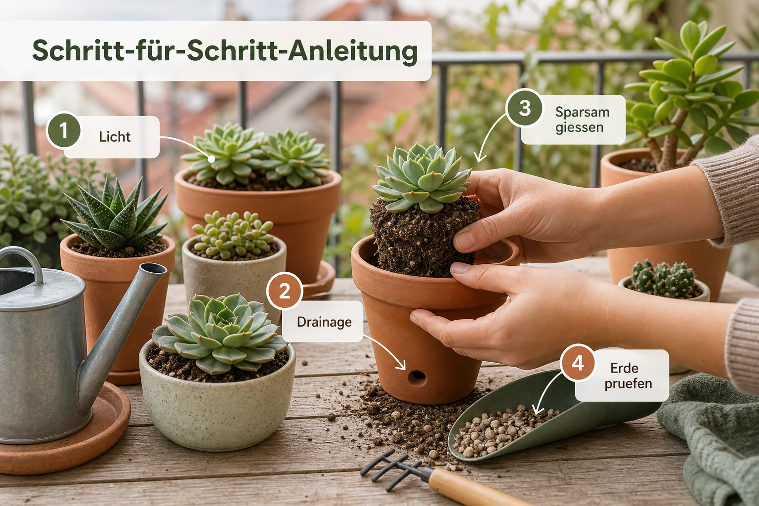 Infografik: Schritt-für-Schritt-Anleitung - Sukkulenten Pflege Anfänger Arten: Anleitung, Tipps und häufige Fehler
