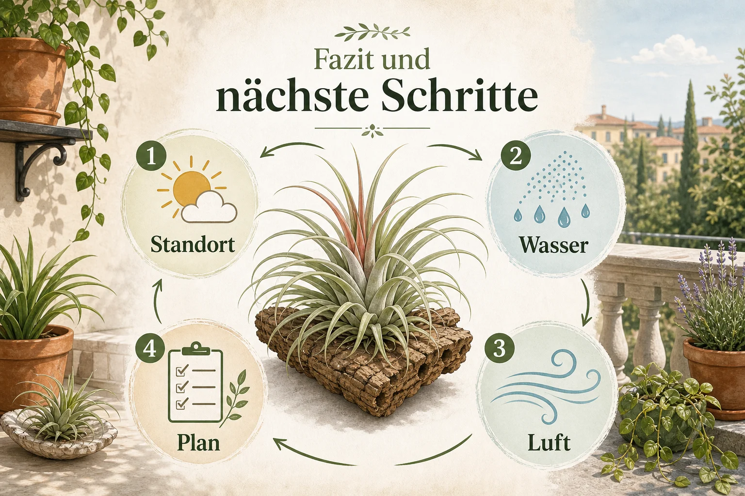 Infografik: Fazit und nächste Schritte - Tillandsien Pflege Ohne Erde Luftpflanzen: Anleitung, Tipps und häufige Fehler