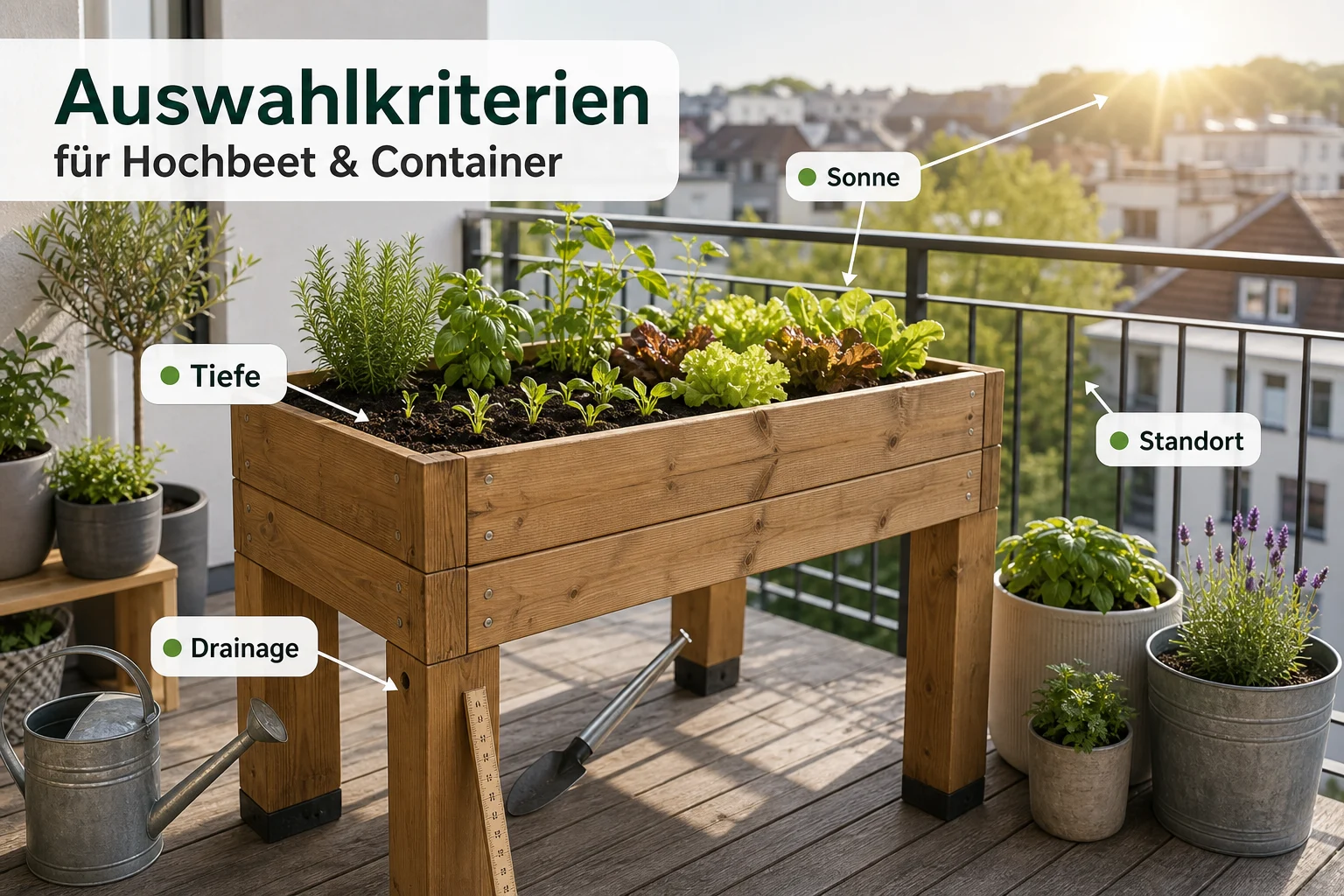 Infografik: Auswahlkriterien für Hochbeet & Container - Tischbeet Balkon Bauen Bepflanzen: Anleitung, Tipps und häufige Fehler