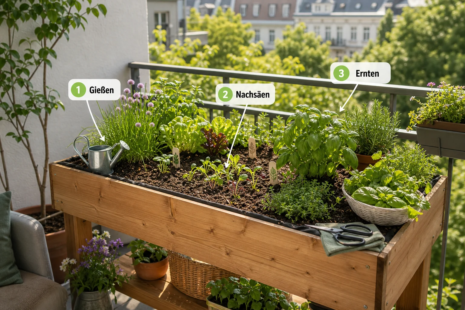 Infografik: Pflege, Timing und saisonale Besonderheiten - Tischbeet Balkon Bauen Bepflanzen: Anleitung, Tipps und häufige Fehler