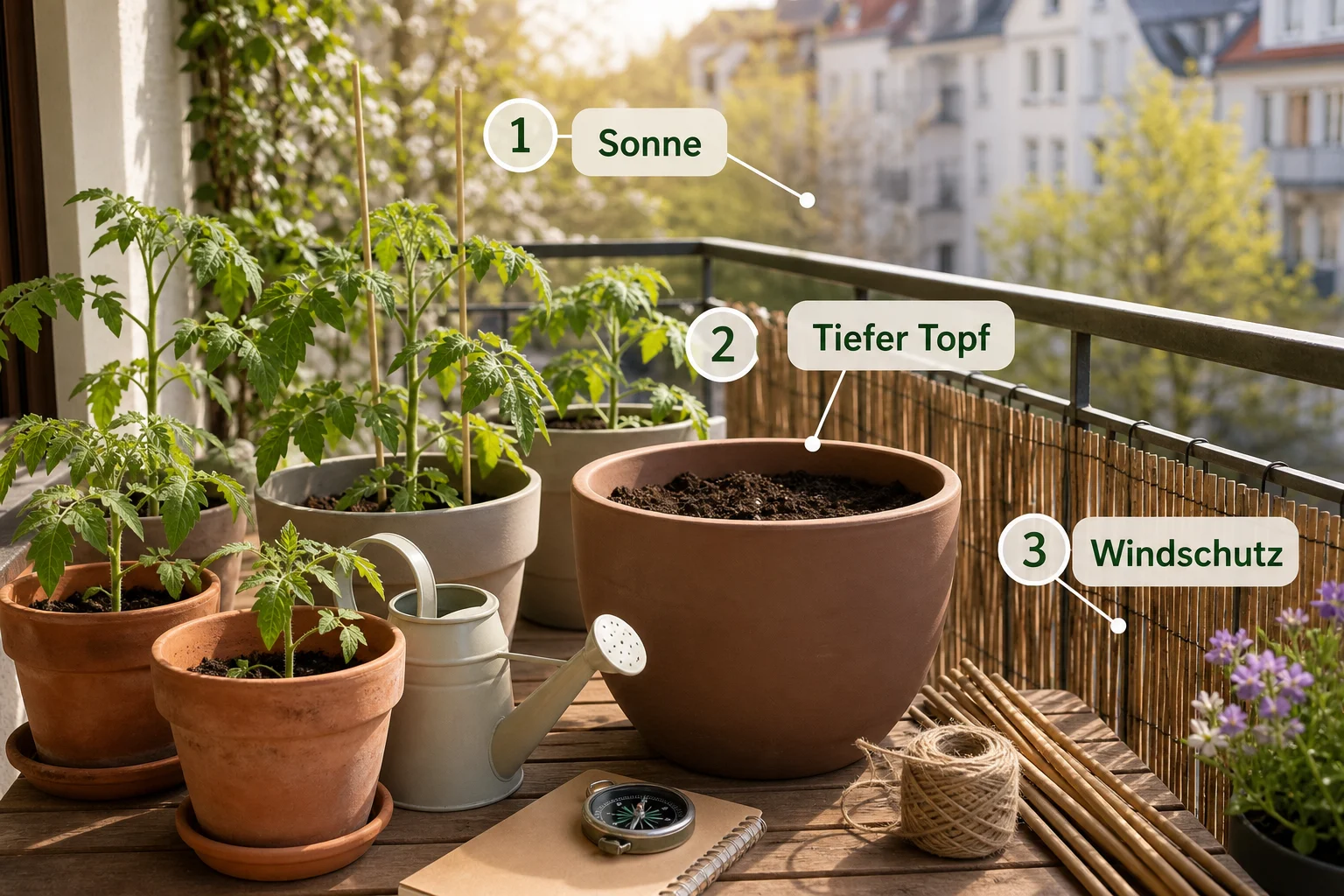 Infografik: Voraussetzungen, Standort und richtige Planung - Tomaten Balkon Anbauen Anfänger Anleitung: Schritt-für-Schritt erklärt