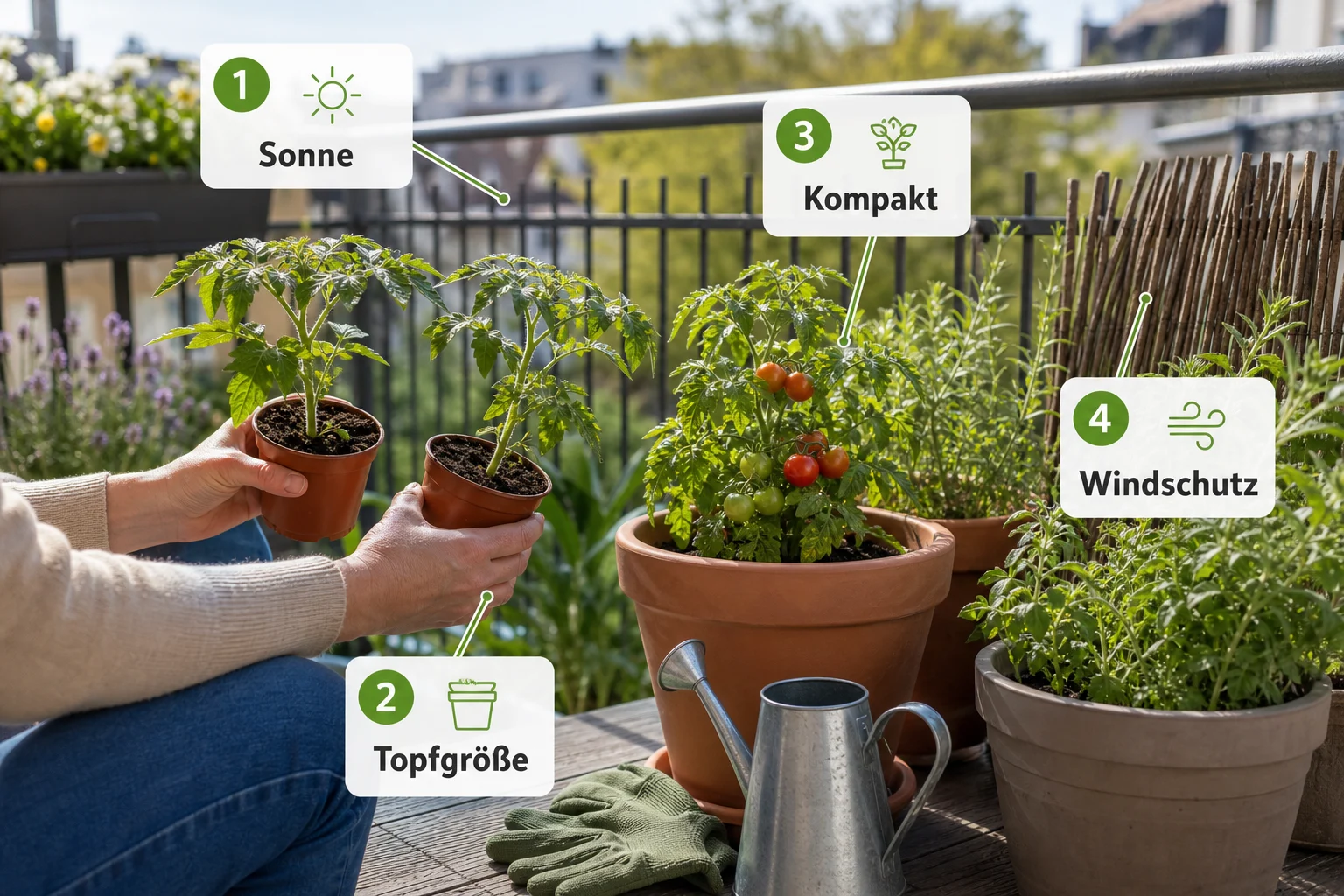 Infografik: Auswahlkriterien für Balkonpflanzen - Tomaten Balkon Anbauen Anfänger Anleitung: Schritt-für-Schritt erklärt