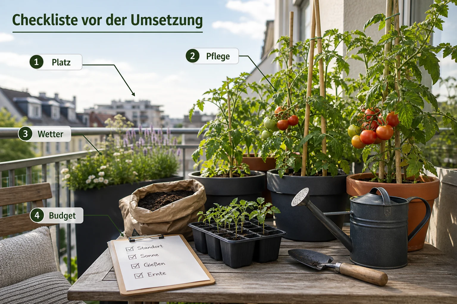 Infografik: Checkliste vor der Umsetzung - Tomaten Balkon Anbauen Anfänger Anleitung: Schritt-für-Schritt erklärt