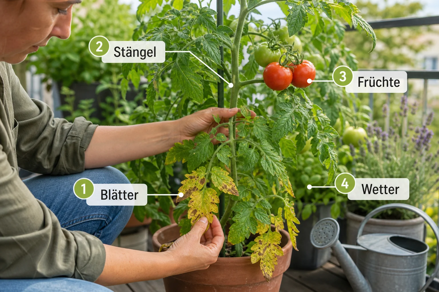 Erklärbild: Schritt-für-Schritt-Anleitung - Tomatenkrankheiten erkennen und vorbeugen: Symptome sicher deuten