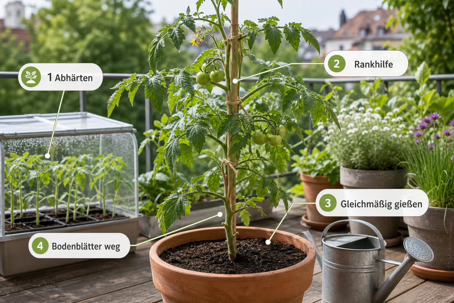 Erklärbild: Pflege, Timing und saisonale Besonderheiten - Tomatenkrankheiten erkennen und vorbeugen: Symptome sicher deuten
