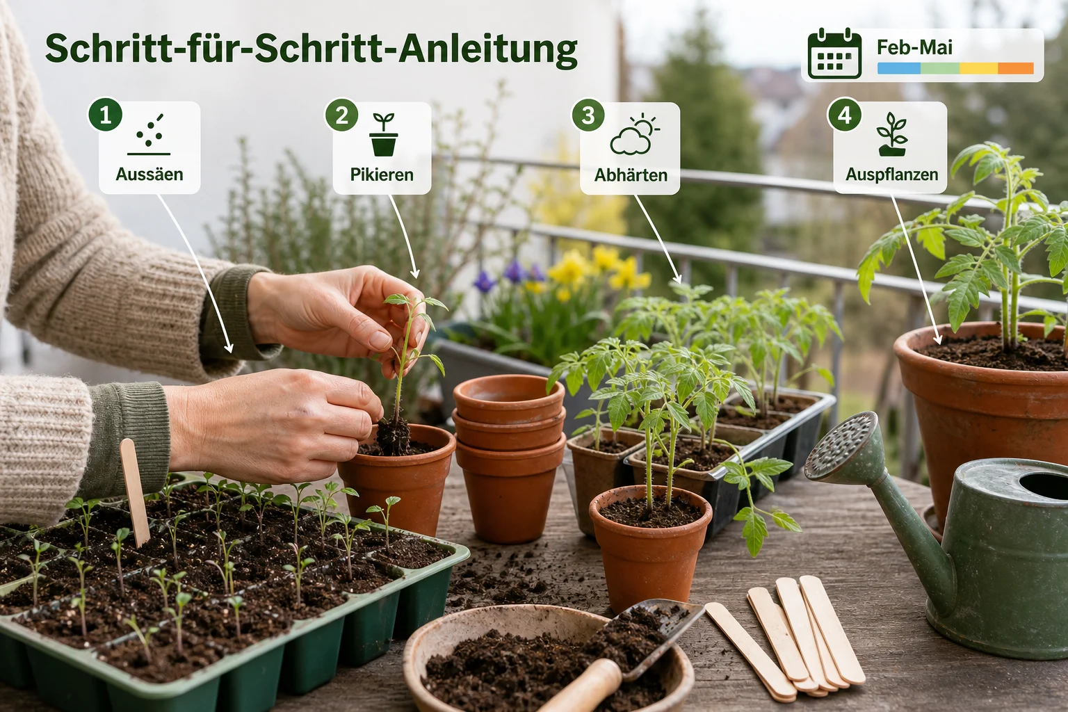 Infografik: Schritt-für-Schritt-Anleitung - Tomaten Pflanzen Anleitung Aussaat Zeitpunkt: Schritt-für-Schritt erklärt