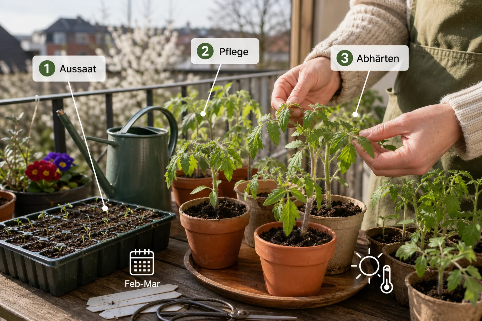 Infografik: Pflege, Timing und saisonale Besonderheiten - Tomaten Pflanzen Anleitung Aussaat Zeitpunkt: Schritt-für-Schritt erklärt