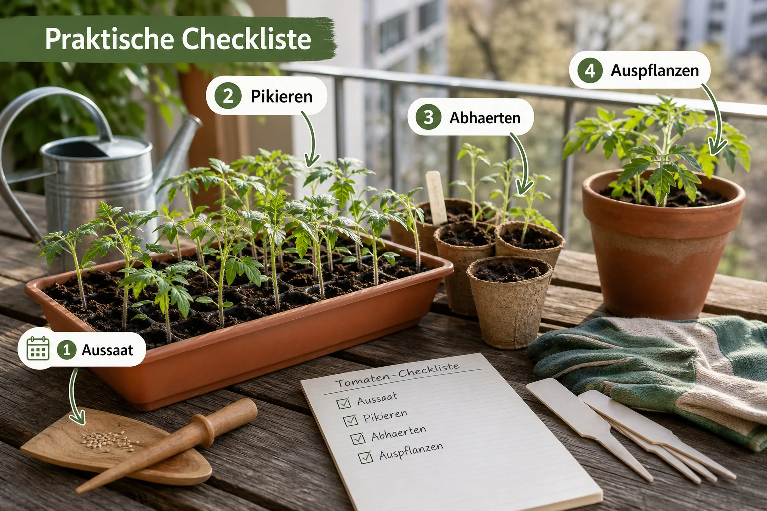 Infografik: Praktische Checkliste - Tomaten Pflanzen Anleitung Aussaat Zeitpunkt: Schritt-für-Schritt erklärt