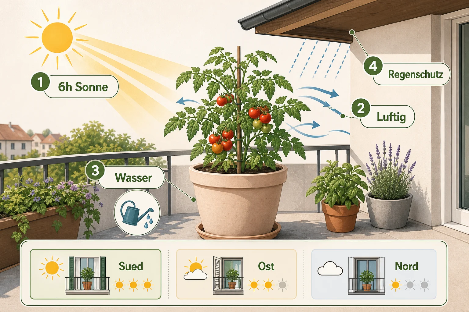 Infografik: Voraussetzungen, Standort und richtige Planung - Tomatensorten Balkon Topf robust: Anleitung, Sorten und Pflege