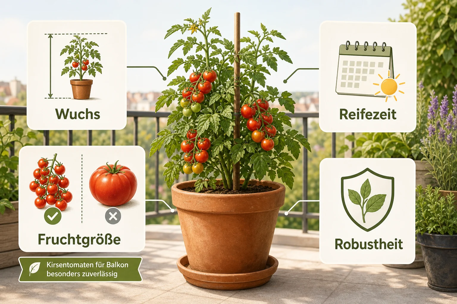 Infografik: Auswahlkriterien für Fruchtgemüse - Tomatensorten Balkon Topf robust: Anleitung, Sorten und Pflege
