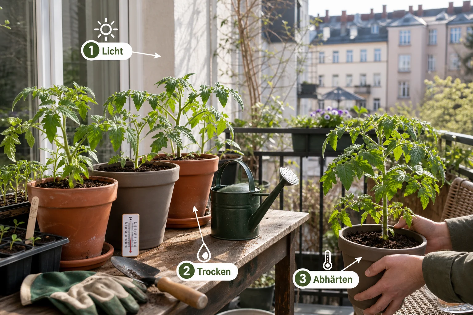 Erklärbild: Pflege, Timing und saisonale Besonderheiten - Tomatensorten Balkon Topf robust: Anleitung, Sorten und Pflege