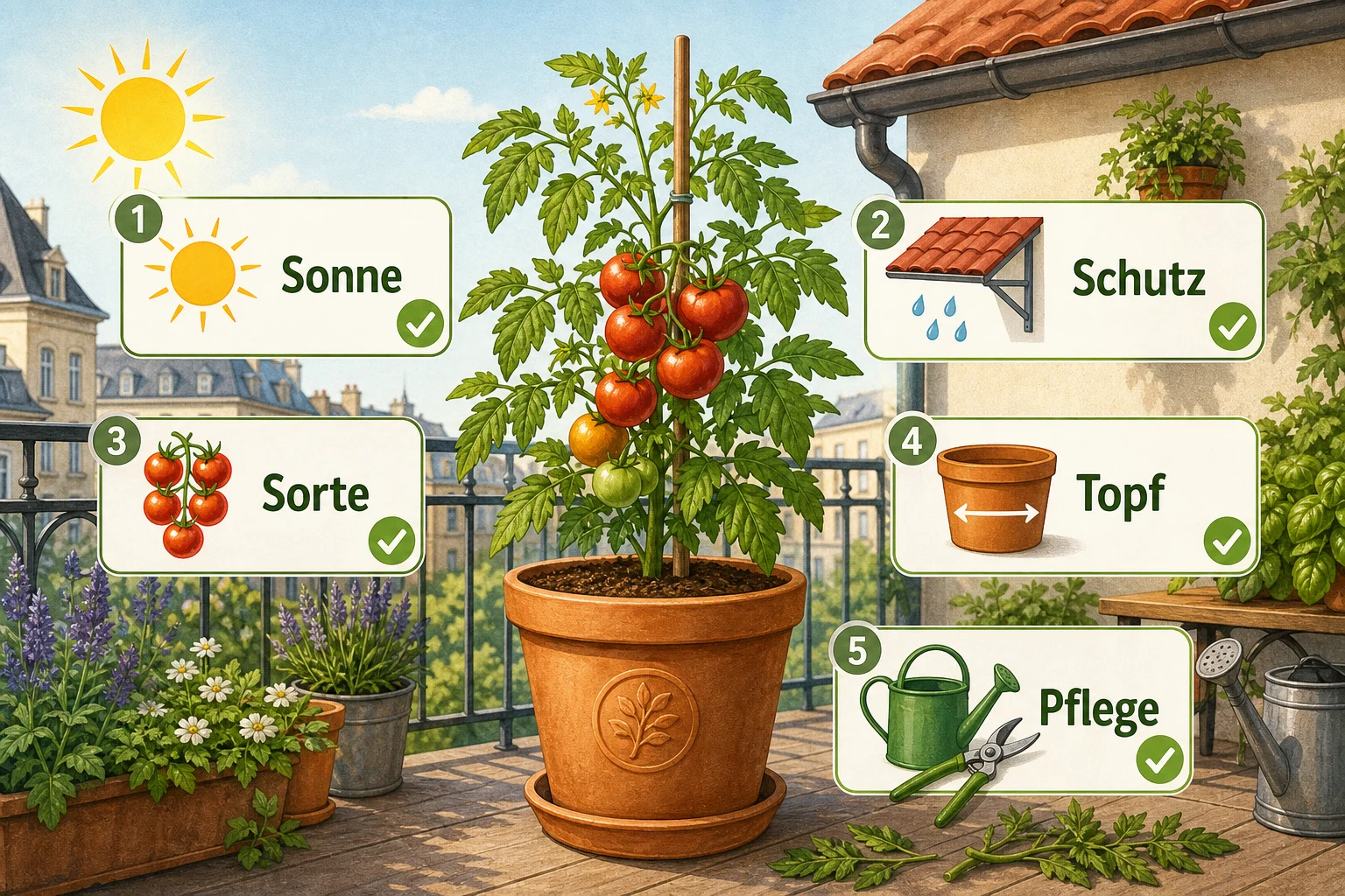 Infografik: Praktische Checkliste - Tomatensorten Balkon Topf robust: Anleitung, Sorten und Pflege