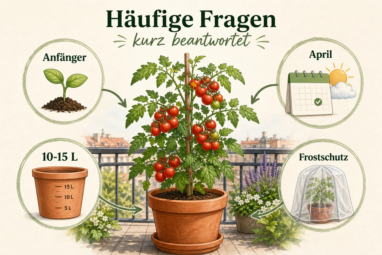 Infografik: Häufige Fragen kurz beantwortet - Tomatensorten Balkon Topf robust: Anleitung, Sorten und Pflege