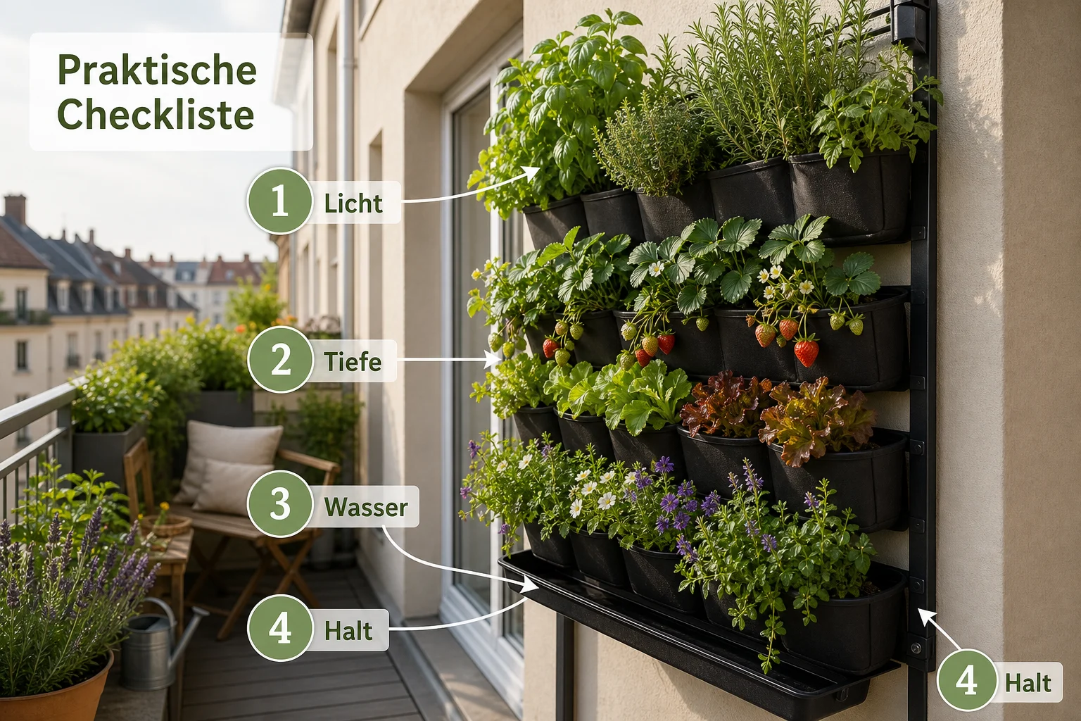 Infografik: Praktische Checkliste - Vertikal Gärtnern Balkon Platzsparend: Anleitung, Tipps und häufige Fehler