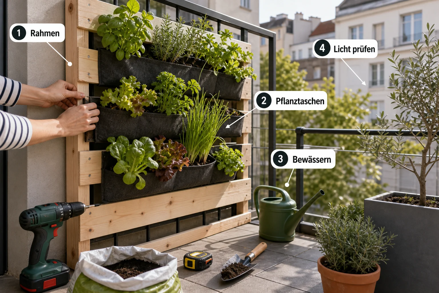 Infografik: Schritt-für-Schritt-Anleitung - Vertikaler Garten Balkon Selber Bauen: Anleitung, Tipps und häufige Fehler