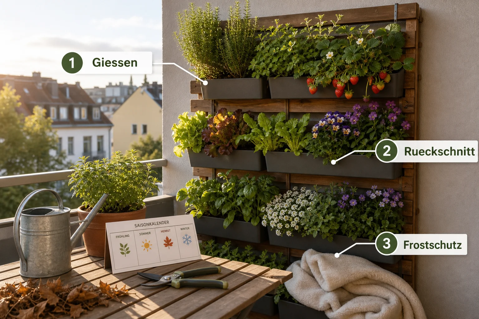 Infografik: Pflege, Timing und saisonale Besonderheiten - Vertikaler Garten Balkon Selber Bauen: Anleitung, Tipps und häufige Fehler