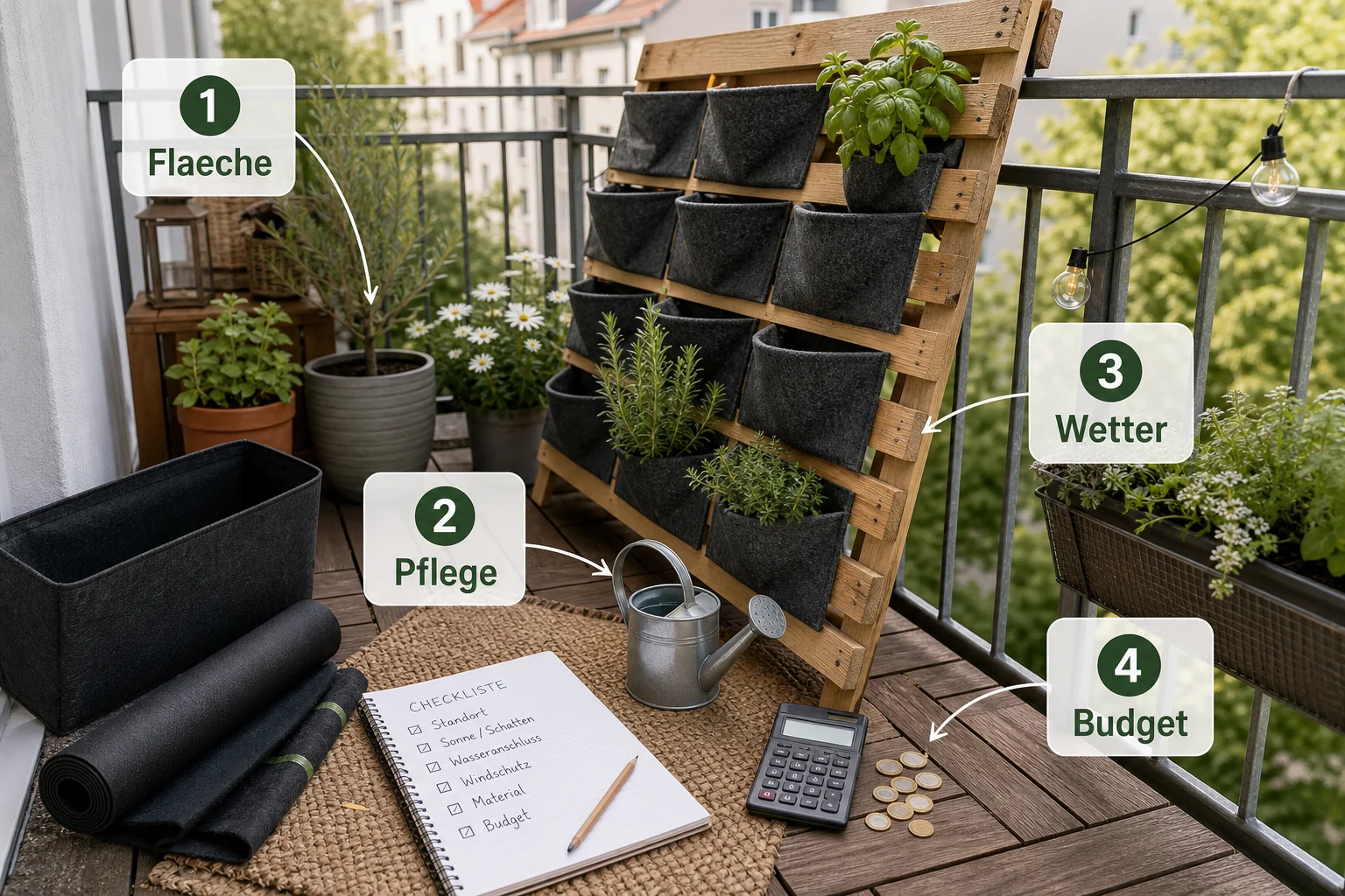 Infografik: Checkliste vor der Umsetzung - Vertikaler Garten Balkon Selber Bauen: Anleitung, Tipps und häufige Fehler