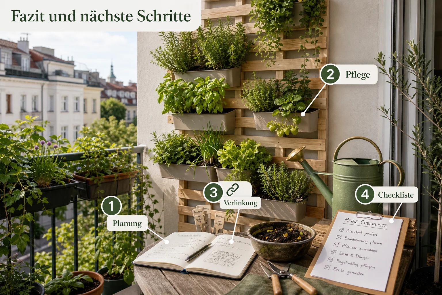 Infografik: Fazit und nächste Schritte - Vertikaler Garten Balkon Selber Bauen: Anleitung, Tipps und häufige Fehler