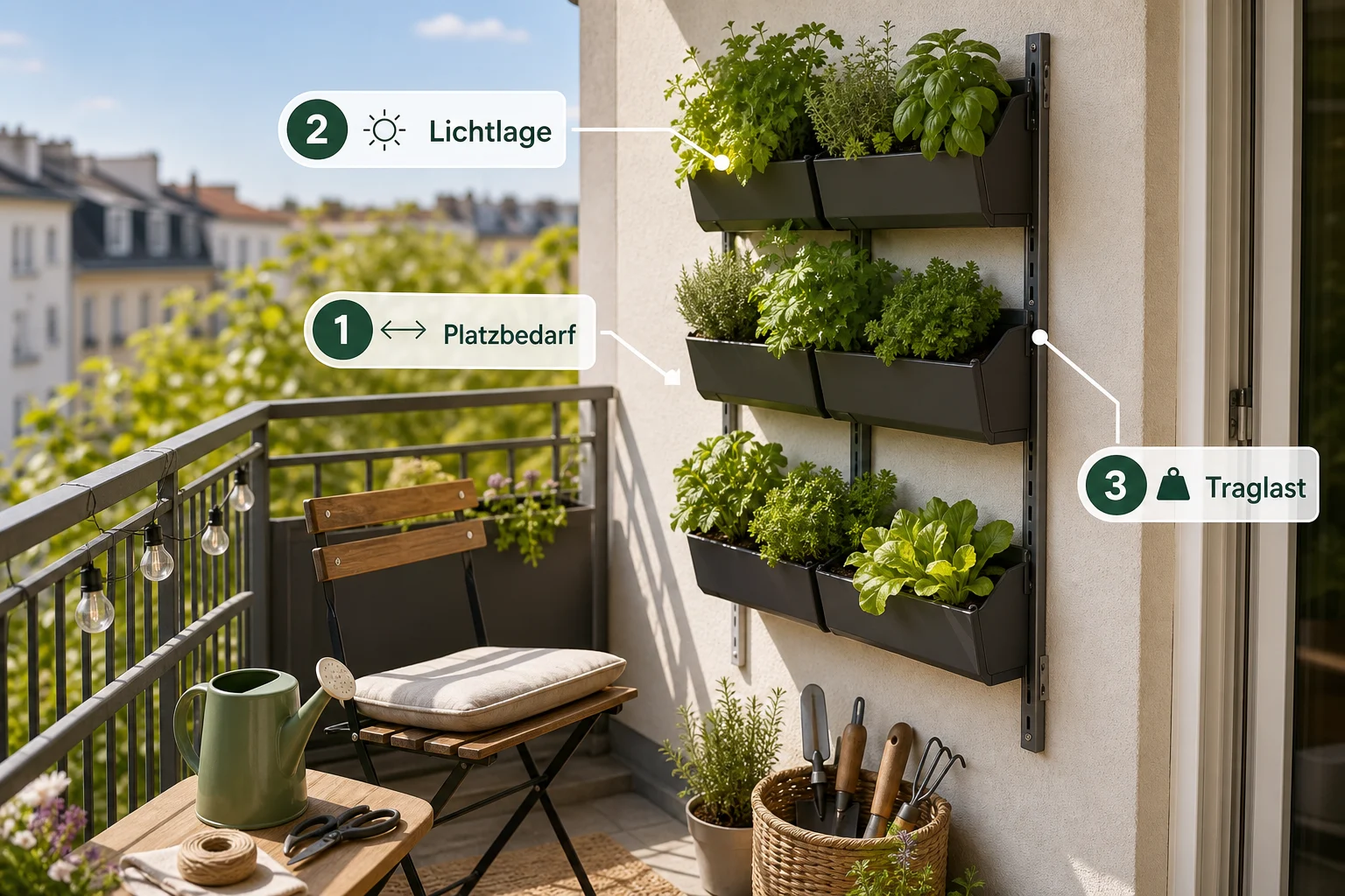 Infografik: Auswahlkriterien für Kleine Räume - Wandgarten Balkon DIY Anleitung: Schritt-für-Schritt erklärt