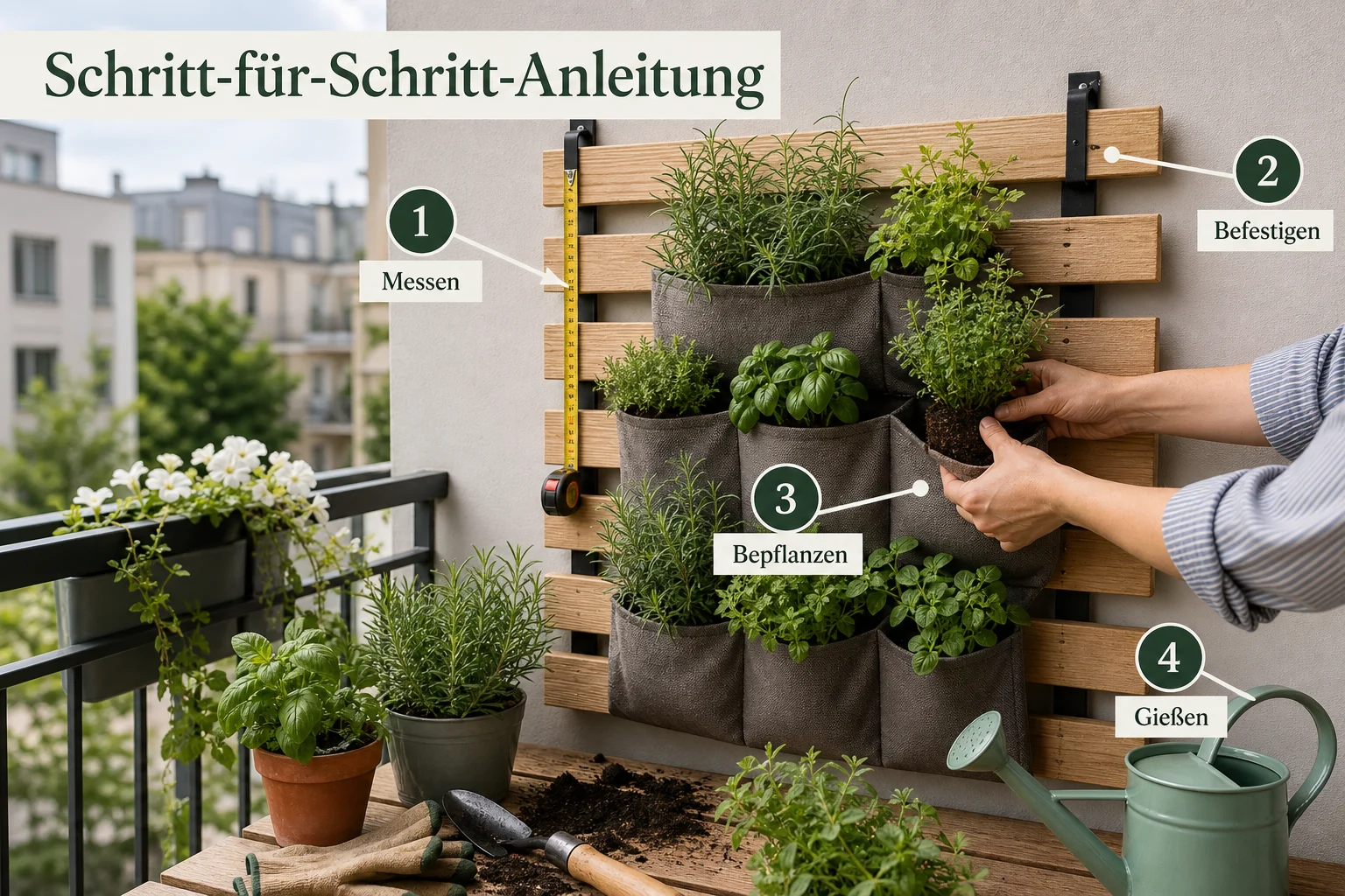 Infografik: Schritt-für-Schritt-Anleitung - Wandgarten Balkon DIY Anleitung: Schritt-für-Schritt erklärt
