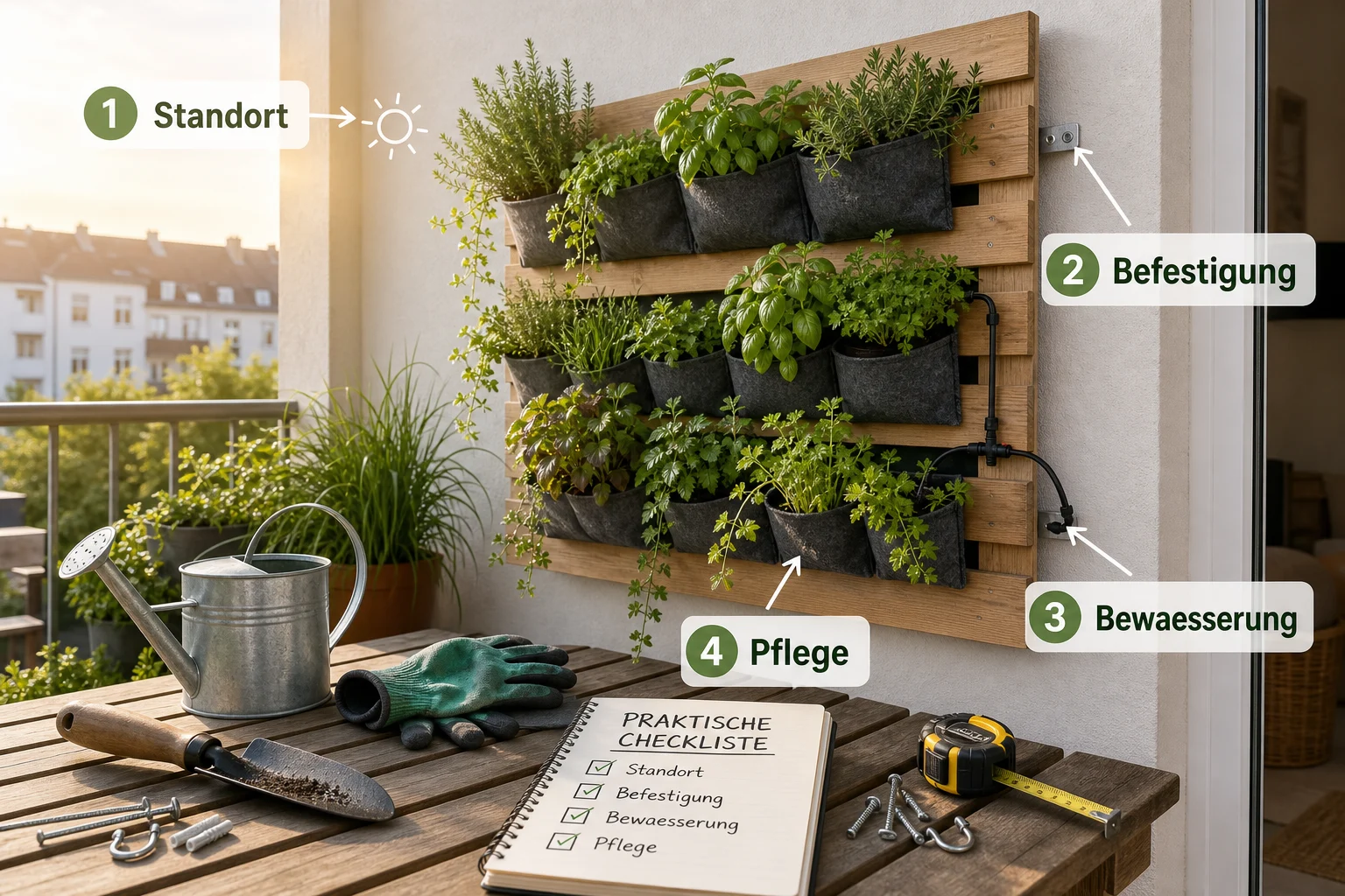 Infografik: Praktische Checkliste - Wandgarten Balkon DIY Anleitung: Schritt-für-Schritt erklärt