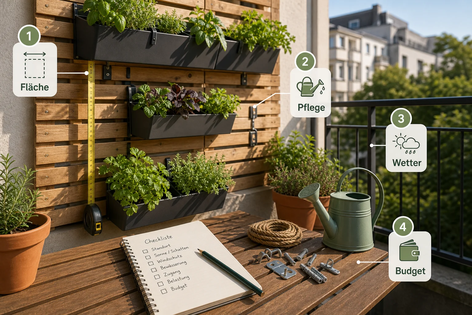 Infografik: Checkliste vor der Umsetzung - Wandgarten Balkon DIY Anleitung: Schritt-für-Schritt erklärt