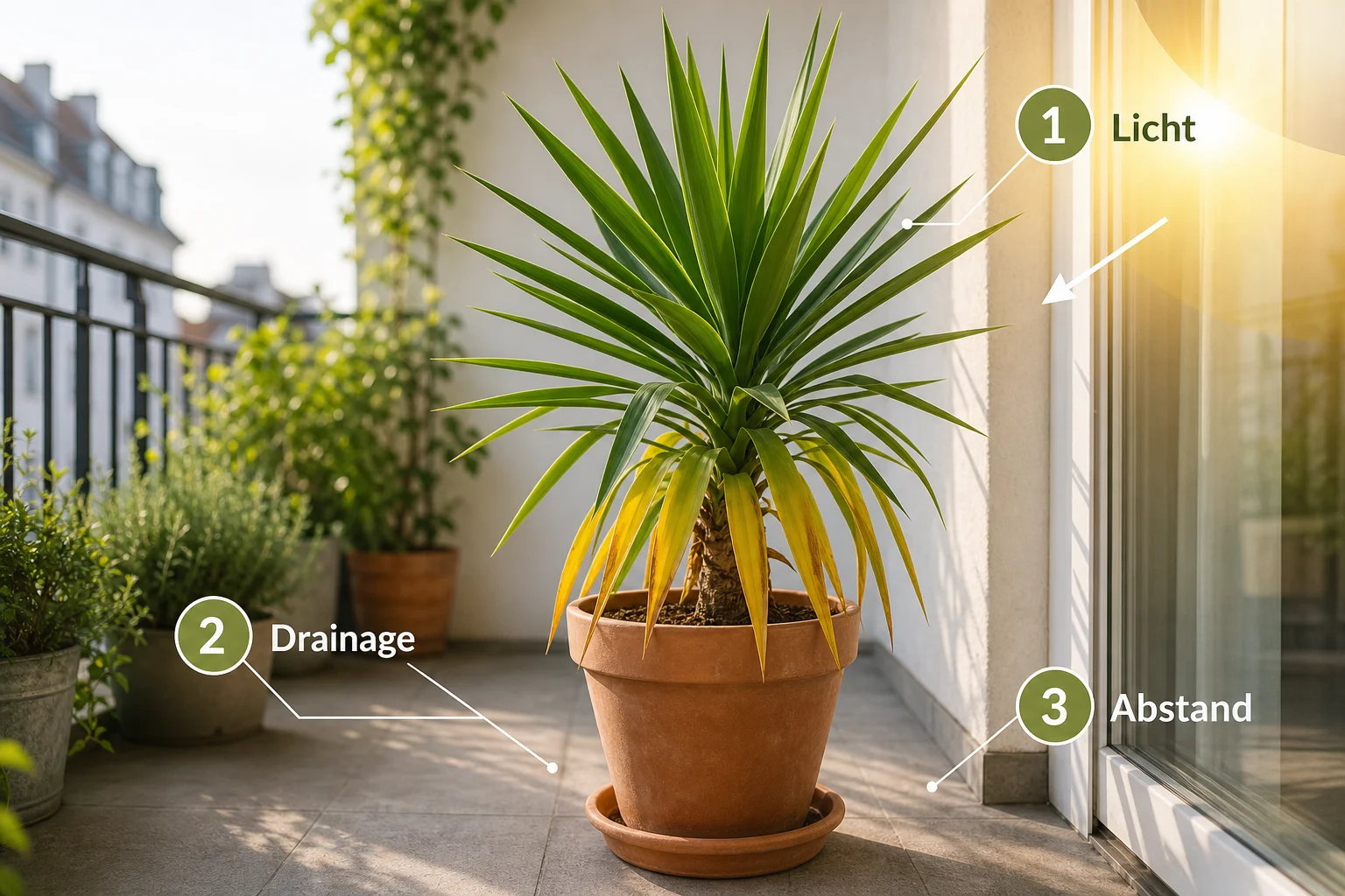 Infografik: Voraussetzungen, Standort und richtige Planung - Yucca Palme Pflege Gelbe Blätter: Anleitung, Tipps und häufige Fehler
