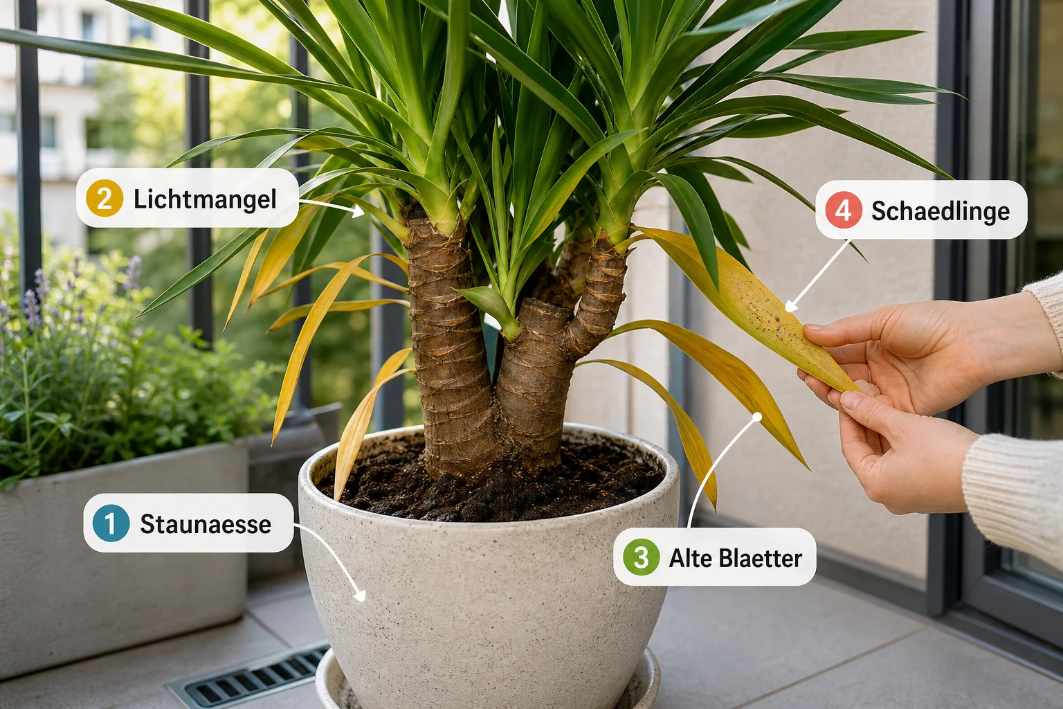 Infografik: Ursachen erkennen und sicher einordnen - Yucca Palme Pflege Gelbe Blätter: Anleitung, Tipps und häufige Fehler