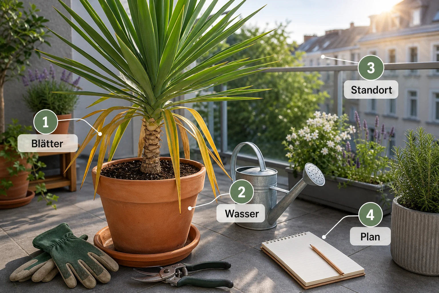 Infografik: Checkliste vor der Umsetzung - Yucca Palme Pflege Gelbe Blätter: Anleitung, Tipps und häufige Fehler